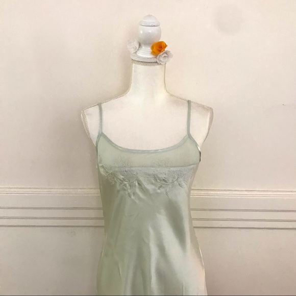 Slip Dress in Mint - Flowy like Satin - with Sheer Neckline Feature M - Picture 6 of 15